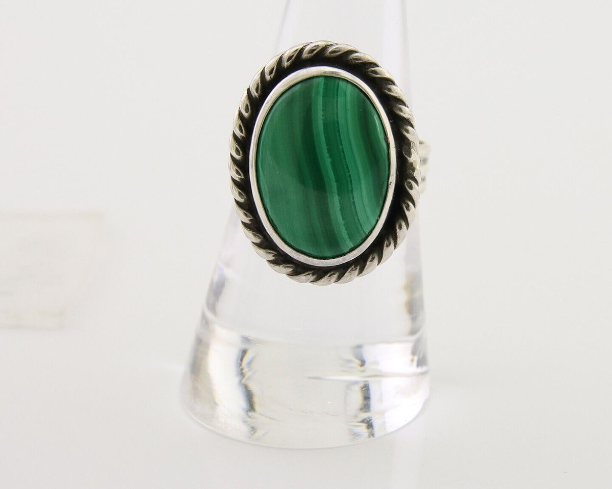 Navajo Ring 925 Silver Natural Malachite Native American Artist C.80's