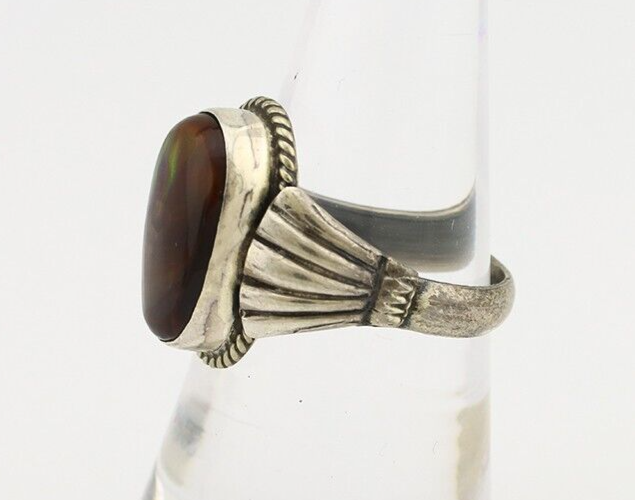 Navajo Handmade Ring 925 Silver Natural High Grade Fire Opal Native Artist C.80s