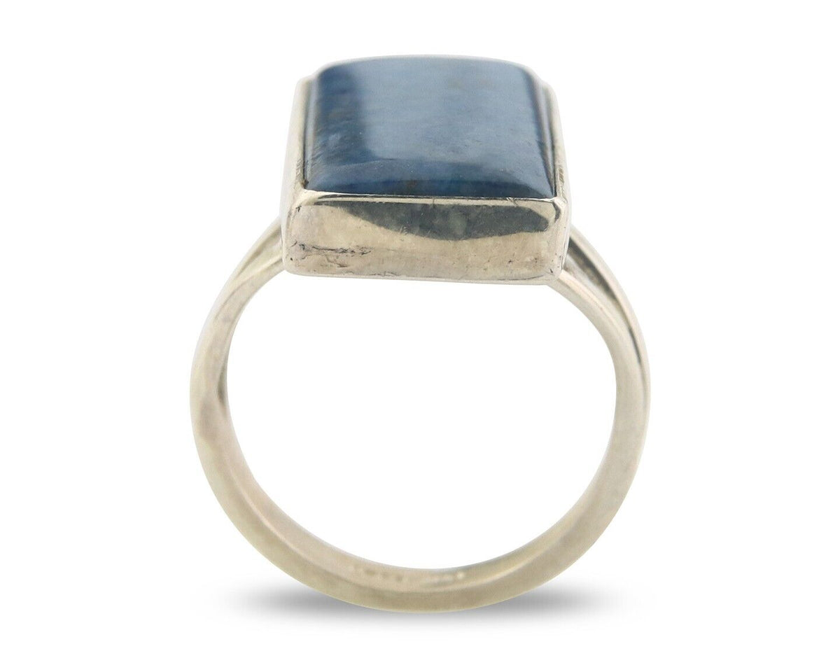 Navajo Ring 925 Sterling Lapis Handmade Native Artist C.80's Size 5.75