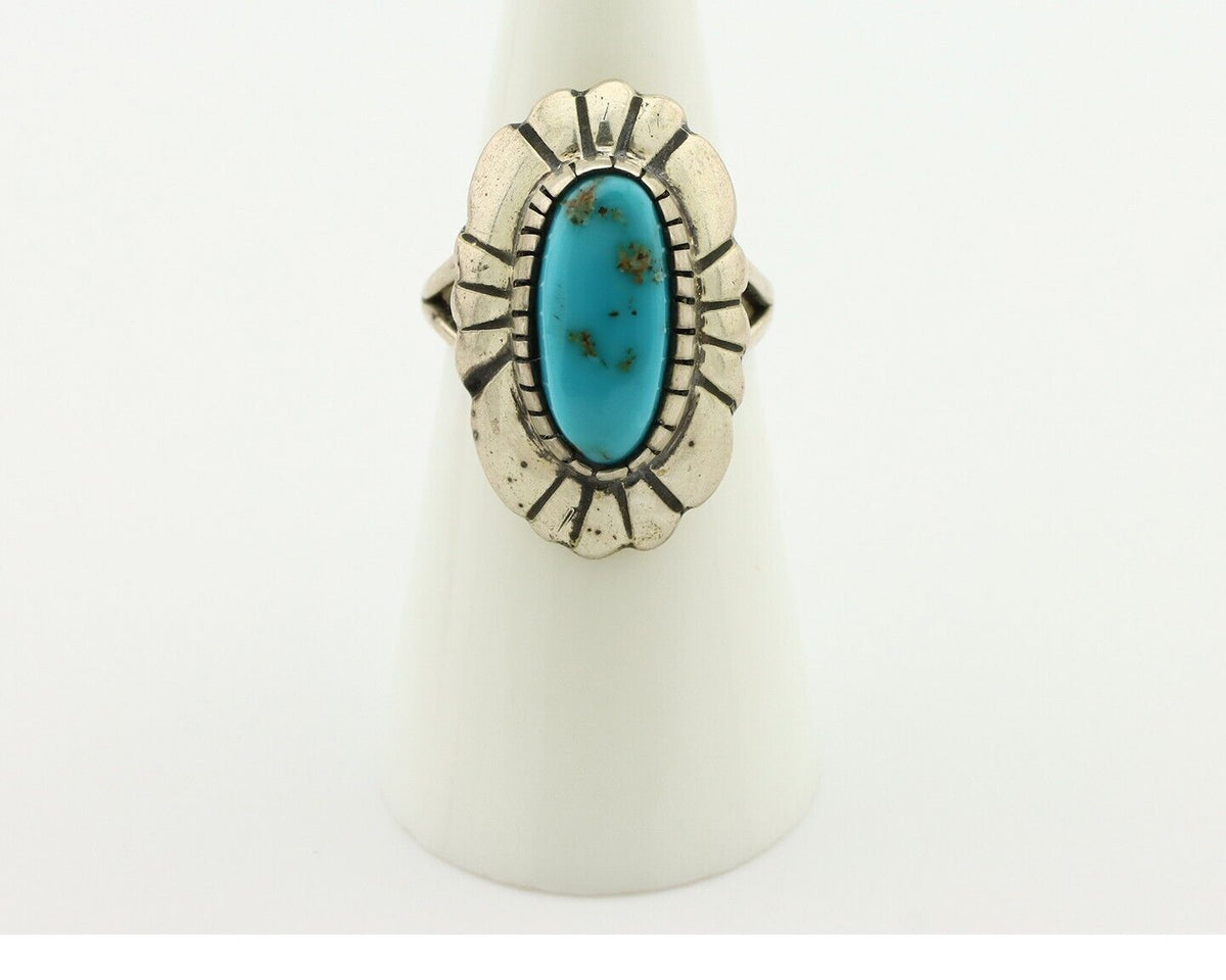 Navajo Ring 925 Silver Natural Turquoise Native Artist Signed M Montoya C.80's