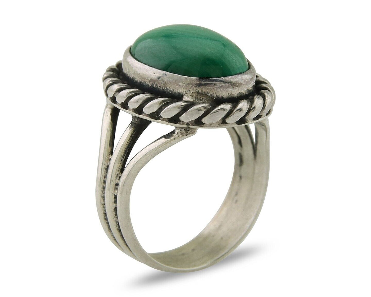 Navajo Ring 925 Silver Natural Malachite Native American Artist C.80's