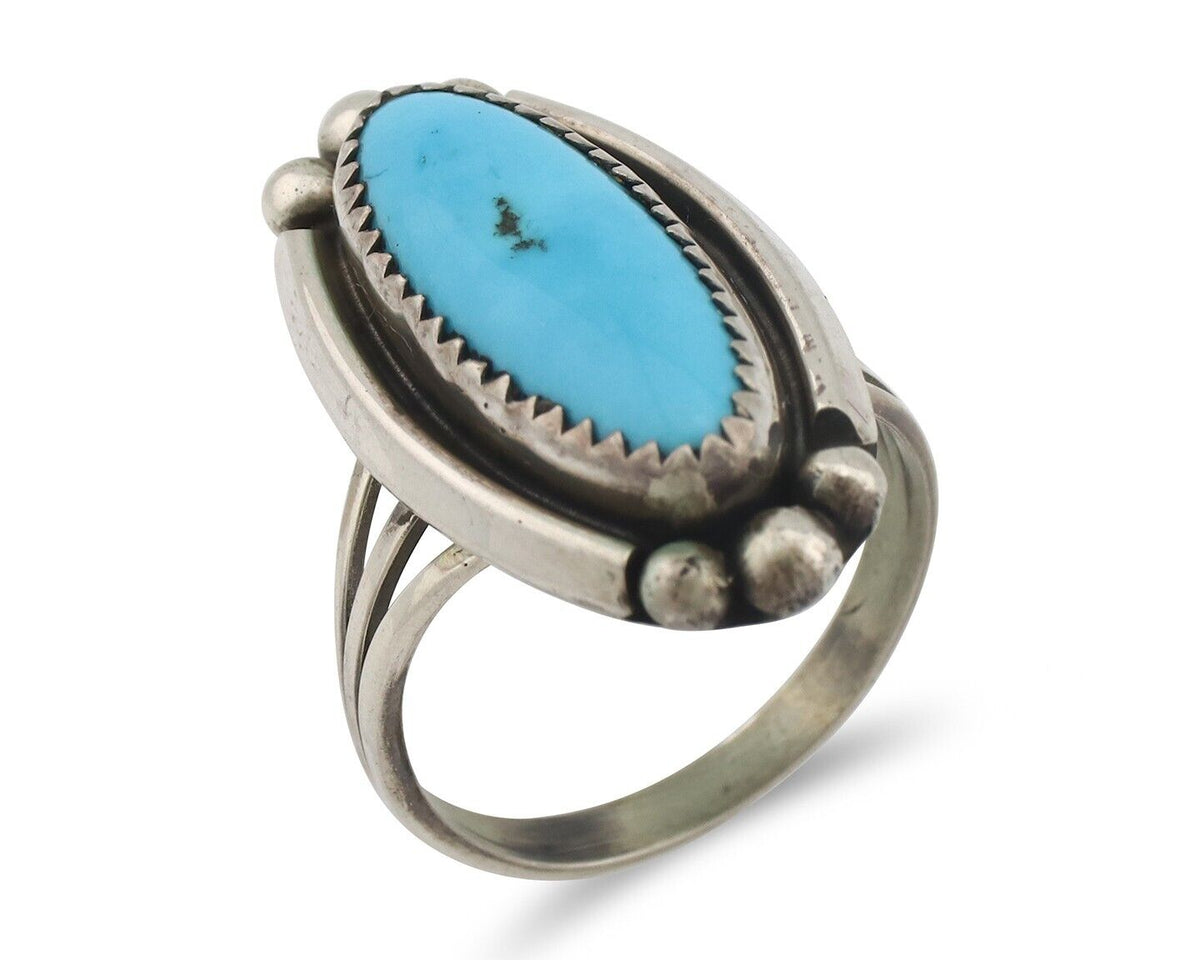 Navajo Ring .925 Silver Sleeping Beauty Turquoise Signed SkyStone Creations C80s
