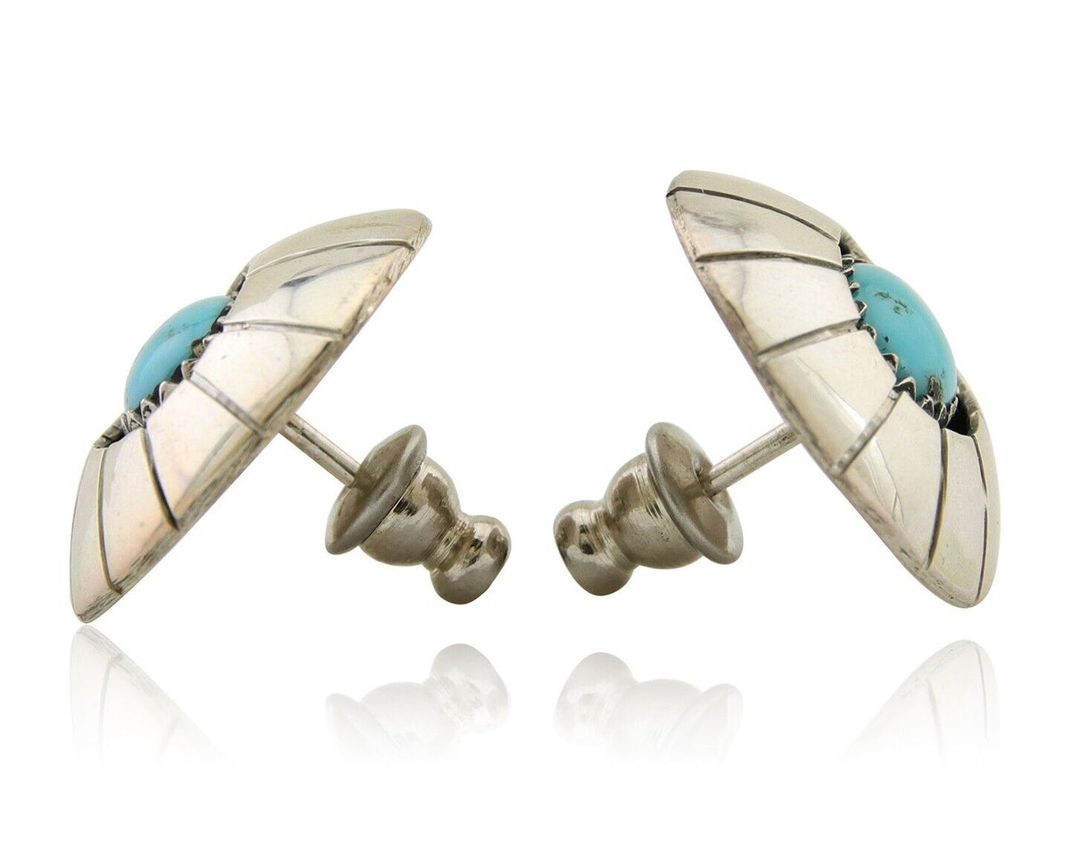 Navajo Shield Earrings 925 Silver Natural Blue Turquoise Artist Signed P C.80s