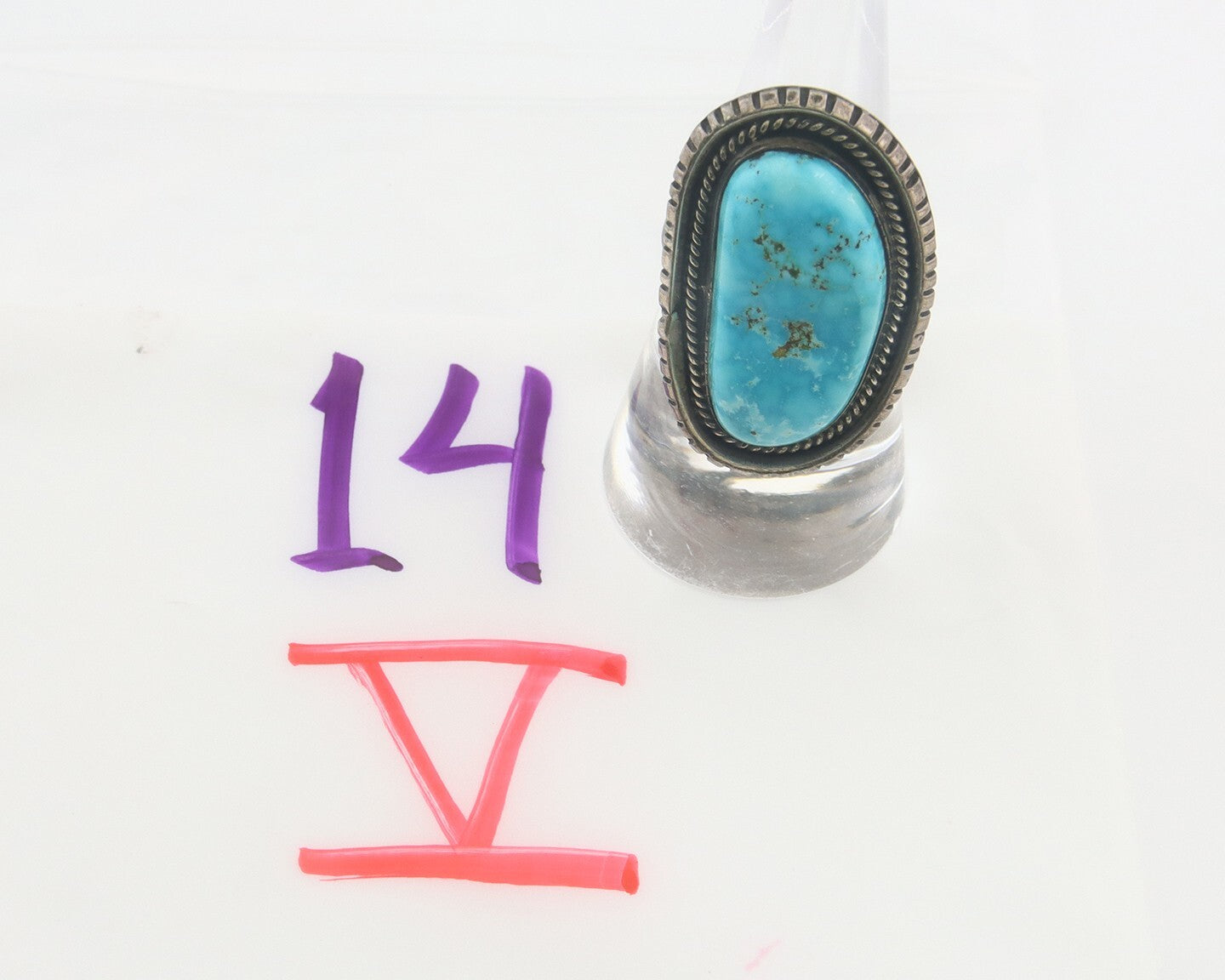 Vintage Navajo Ring 925 Sterling Blue Gem Turquoise Artist Tom Willeto Size 7.5
