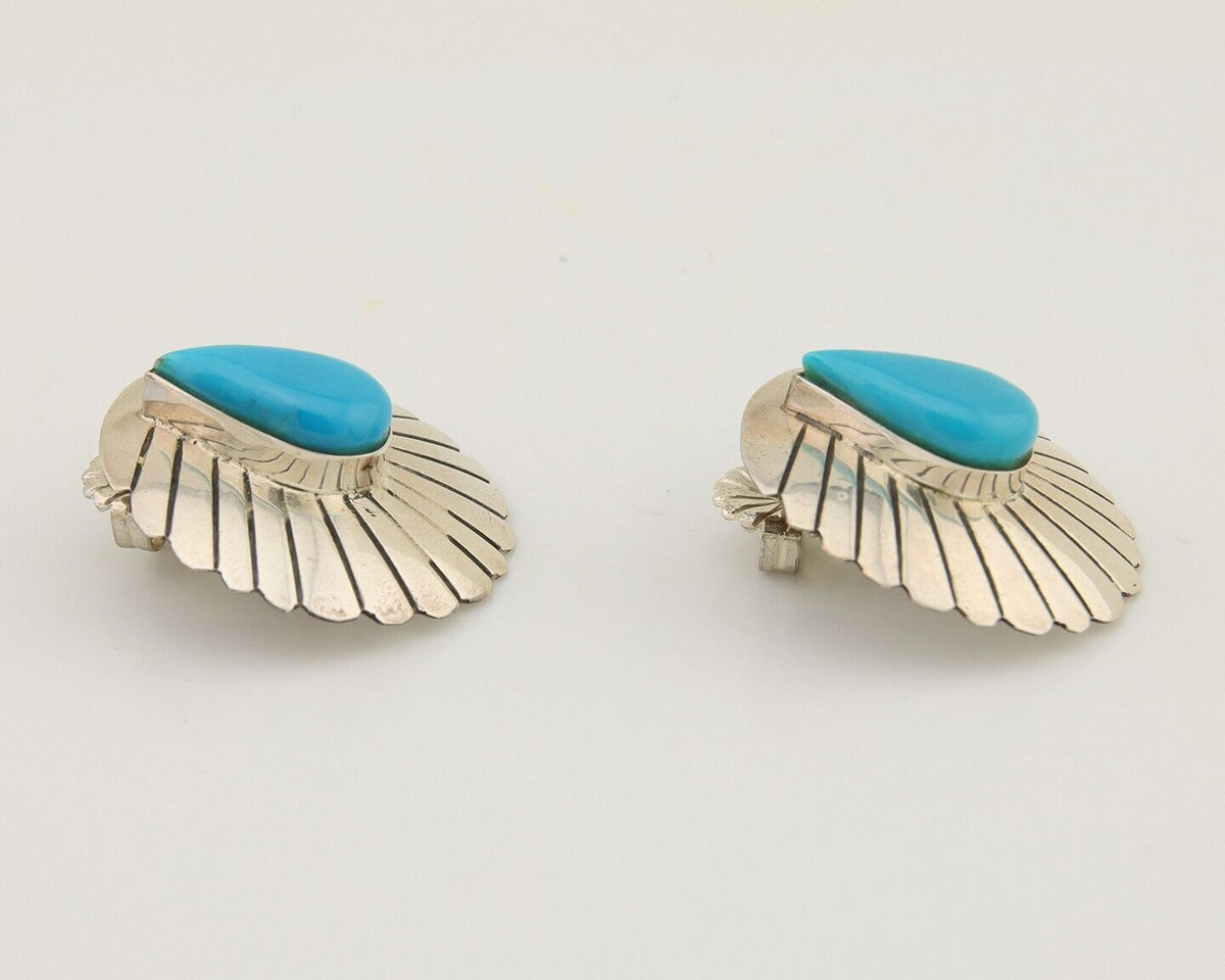 Navajo Earrings 925 Silver Natural Blue Native American Artist C.80's