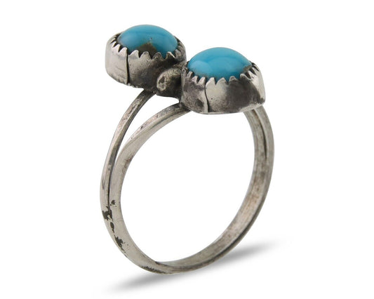 Navajo Ring 925 Silver Kingman Turquoise Native American Artist C.80's