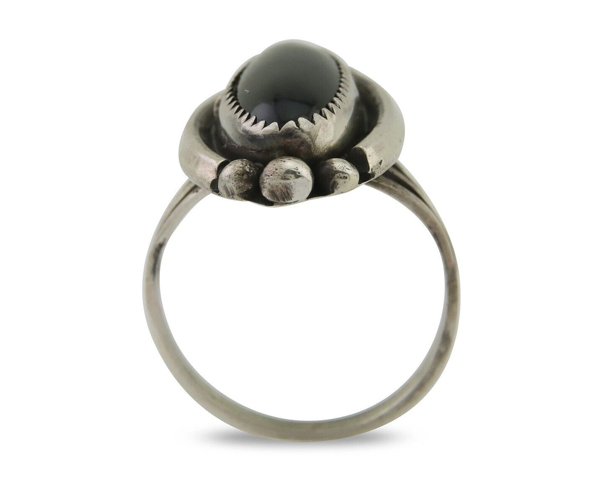 Navajo Handmade Ring 925 Silver Black Onyx Native American Artist C.80's