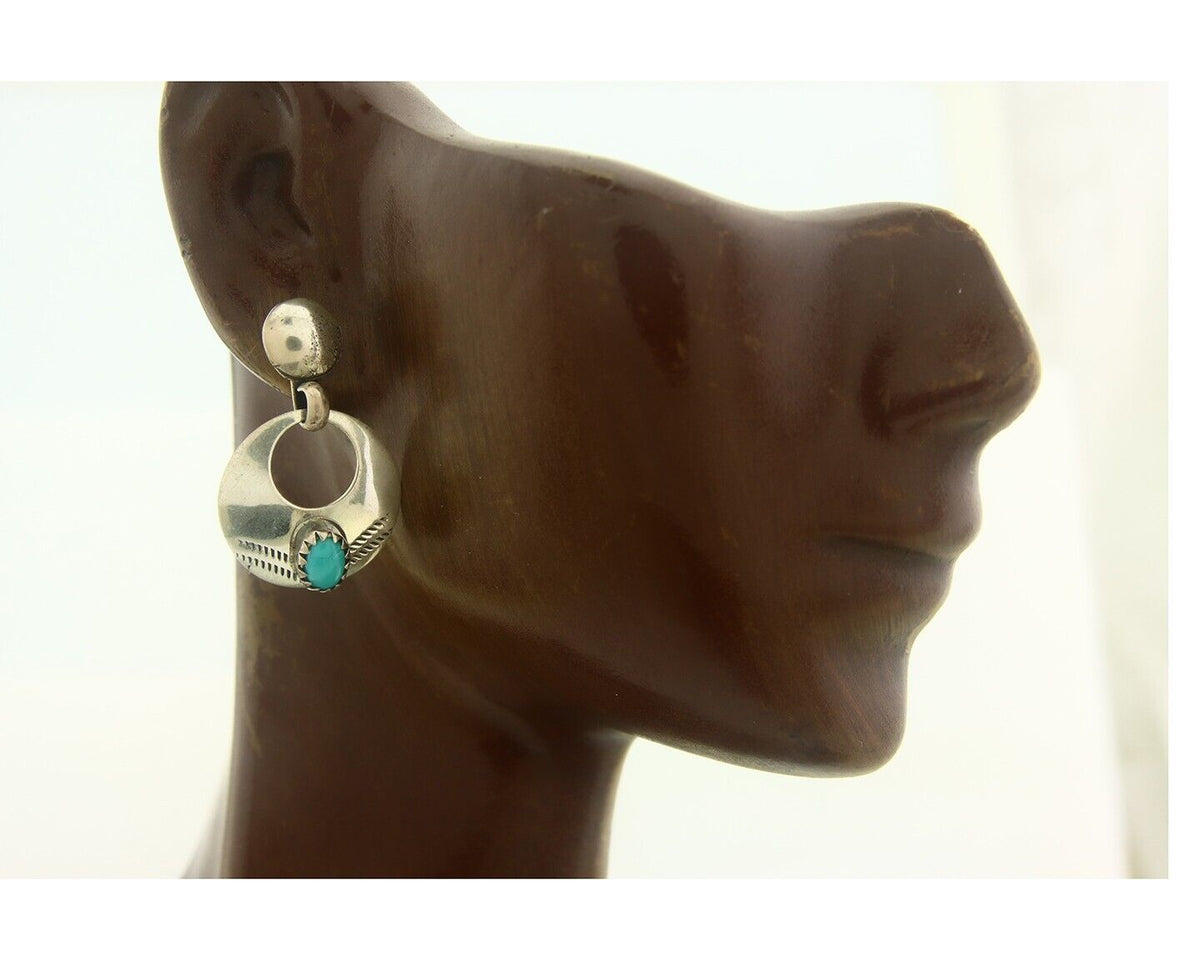 Navajo Earrings 925 Silver Natural Turquoise Native American Artist C80s