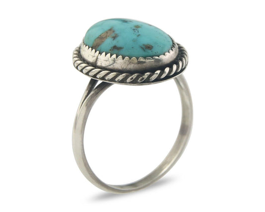 Navajo Ring 925 Sterling Natural Turquoise Native Artist C.80's Size 7.0