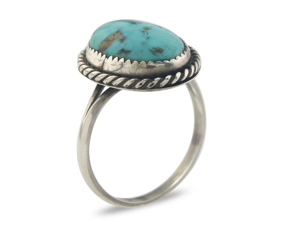 Navajo Ring 925 Sterling Natural Turquoise Native Artist C.80's Size 7.0