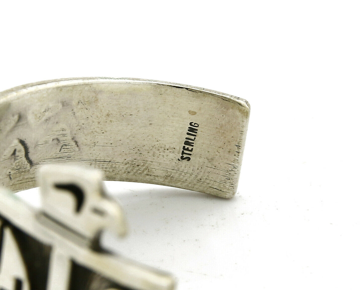 Navajo Handmade Bracelet .925 Silver Thunderbird Overlay Cuff