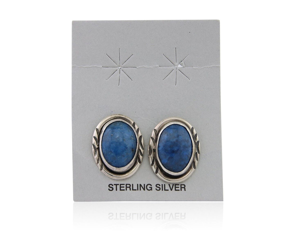 Navajo Paw Earrings 925 Silver Blue Denim Lapis Native American Artist C.80's