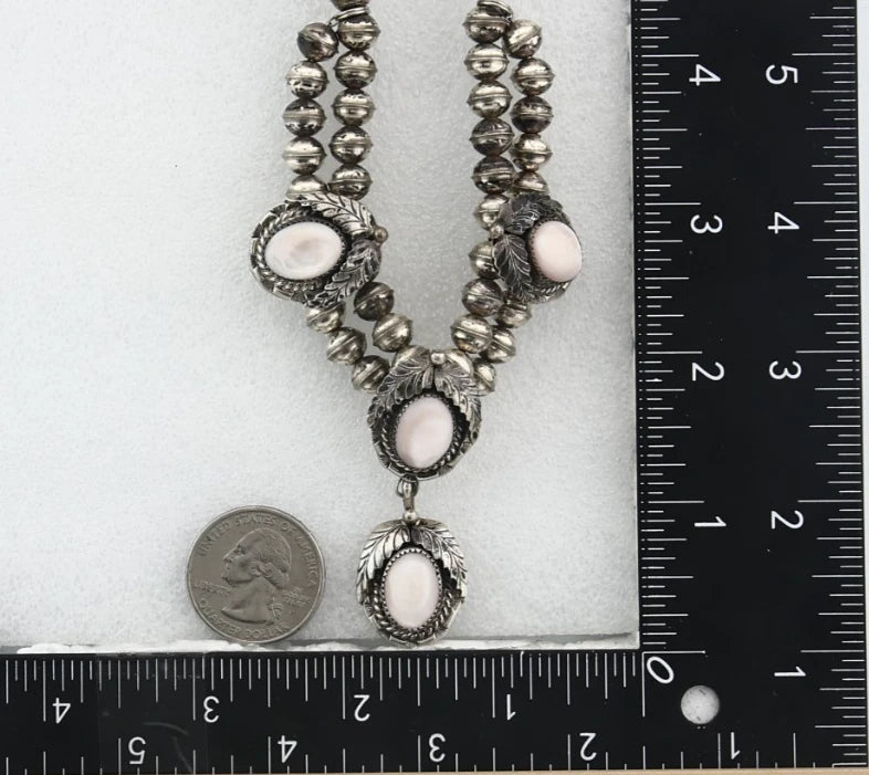 Navajo Squash Necklace Sterling White Shell Vintage Handmade Signed Manygoats