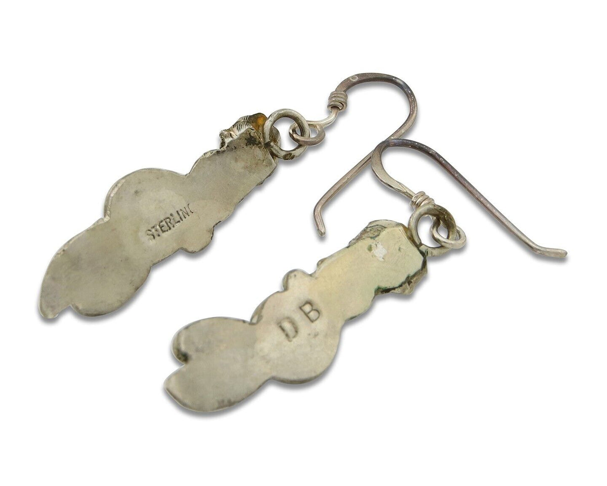 Navajo Earrings 925 Silver Handmade Natural Onyx Signed DB C.80's