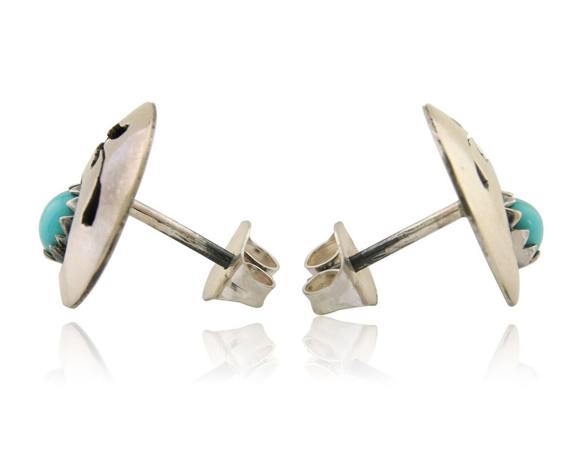 Navajo Handmade Earrings 925 Silver Turquoise Native American Artist C.80's