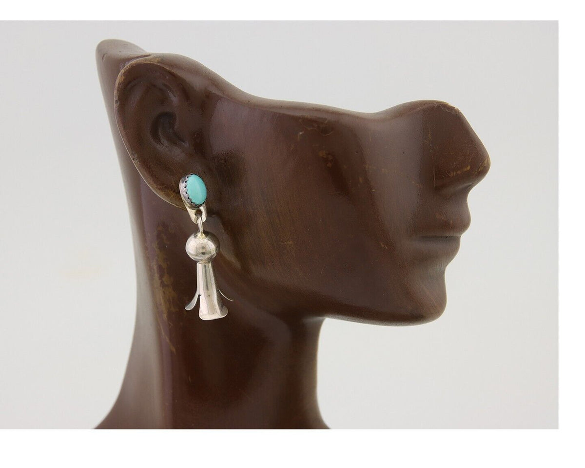Navajo Dangle Squash Earrings 925 Silver Natural Turquoise Native Artist C.80's