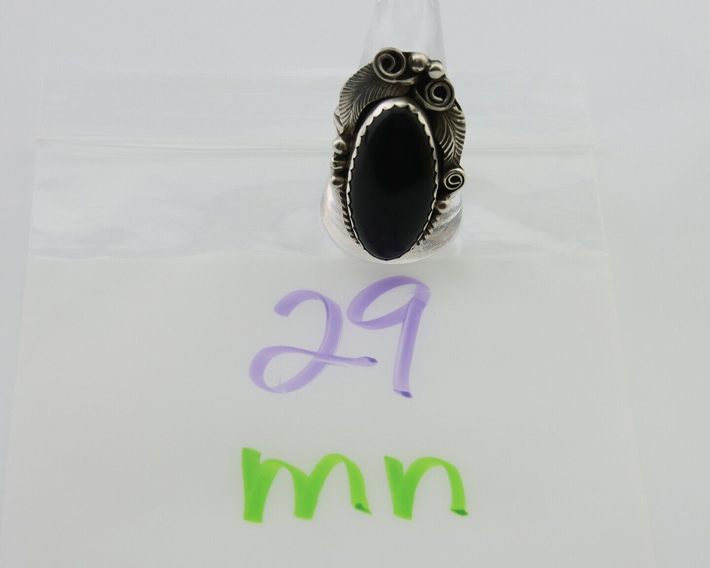 Navajo Handmade Ring 925 Silver Black Onyx Artist Signed Justin Morris C.80's