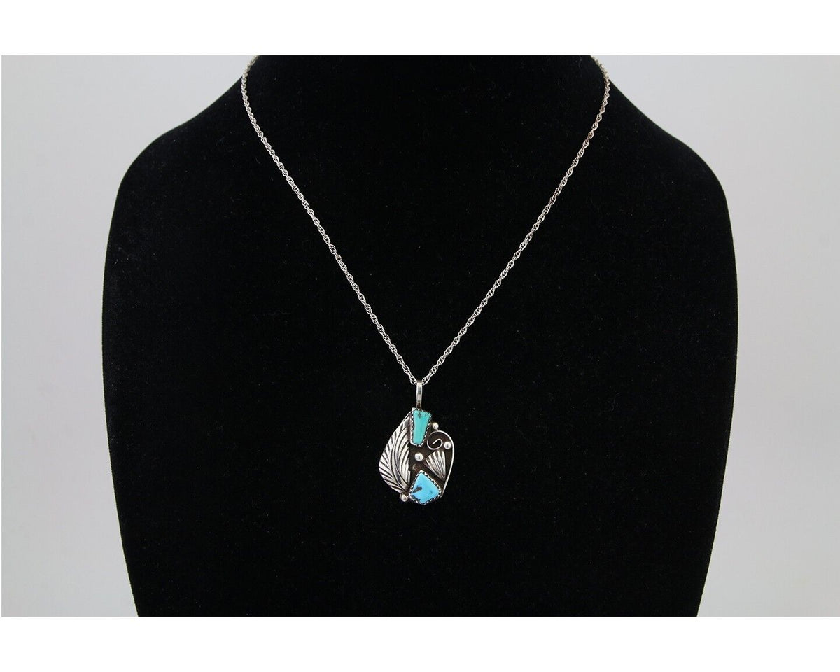 Navajo Turquoise Handmade Necklace 925 Silver Artist Signed Artist PM C.80's