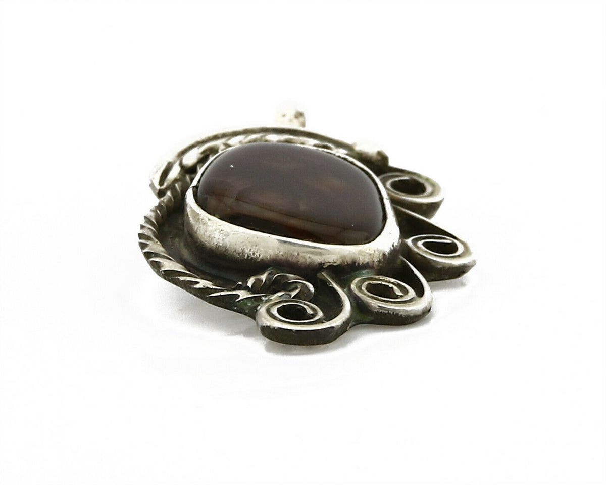 Navajo Josephine Rojas Natural Mined Fire Agate .925 Silver Handmade Pendant