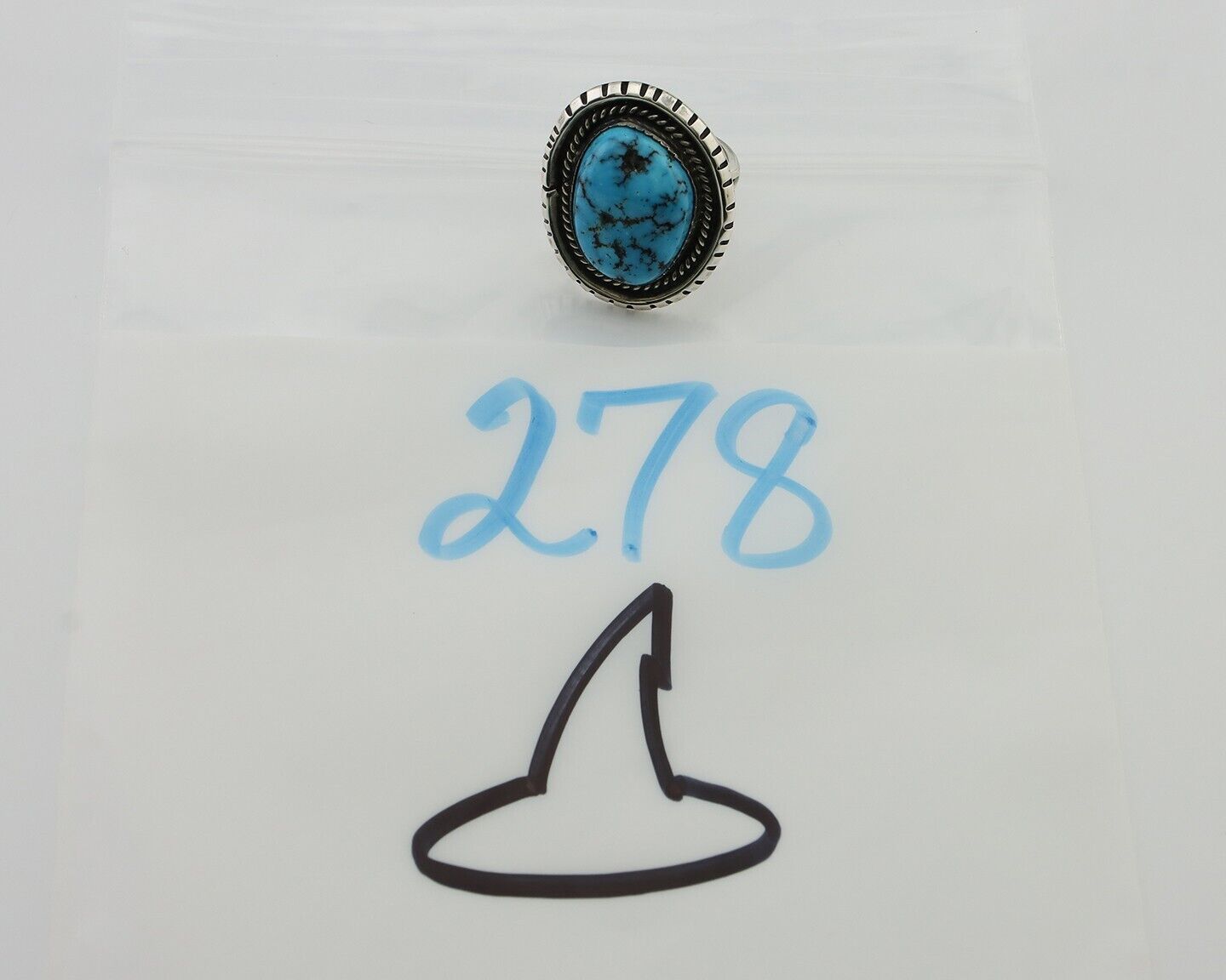 Navajo Ring 925 Silver Sleeping Beauty Turquoise Signed SC C.80's