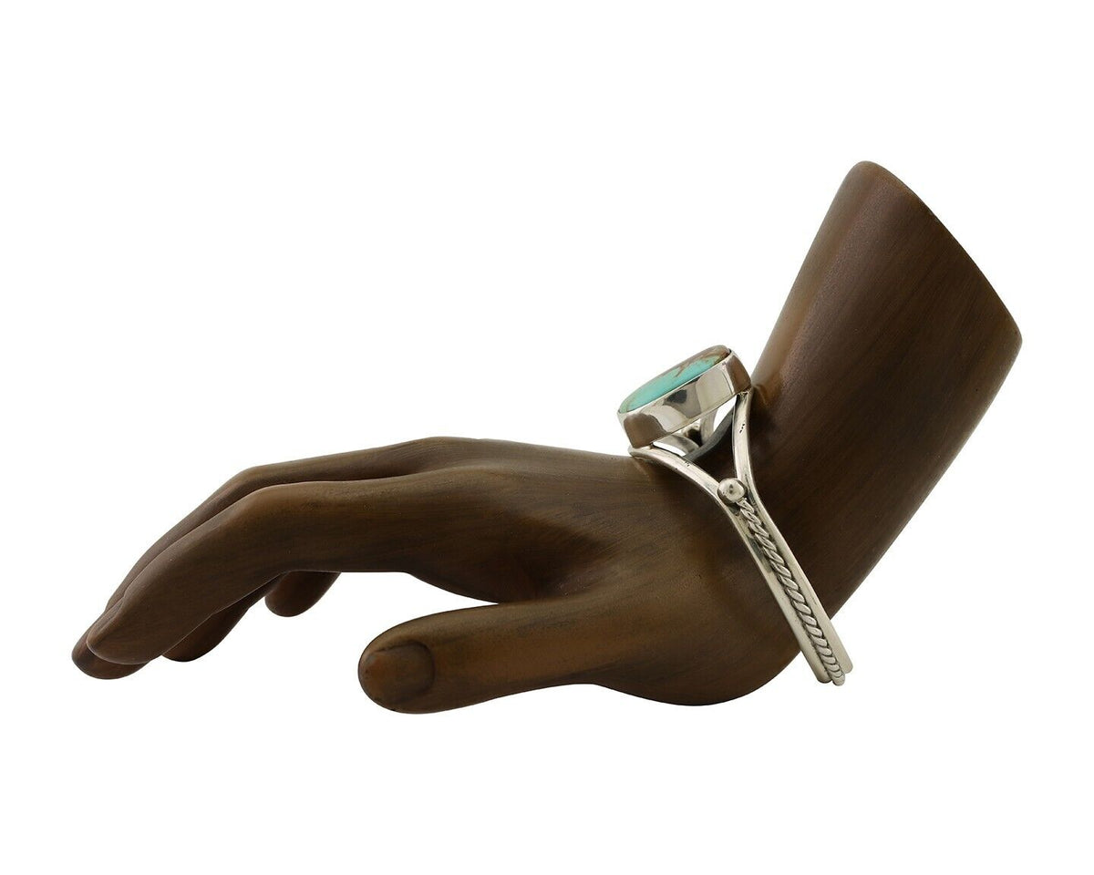 Navajo Cuff Bracelet 925 Silver Natural Blue Turquoise Artist Signed Gecko C.80s