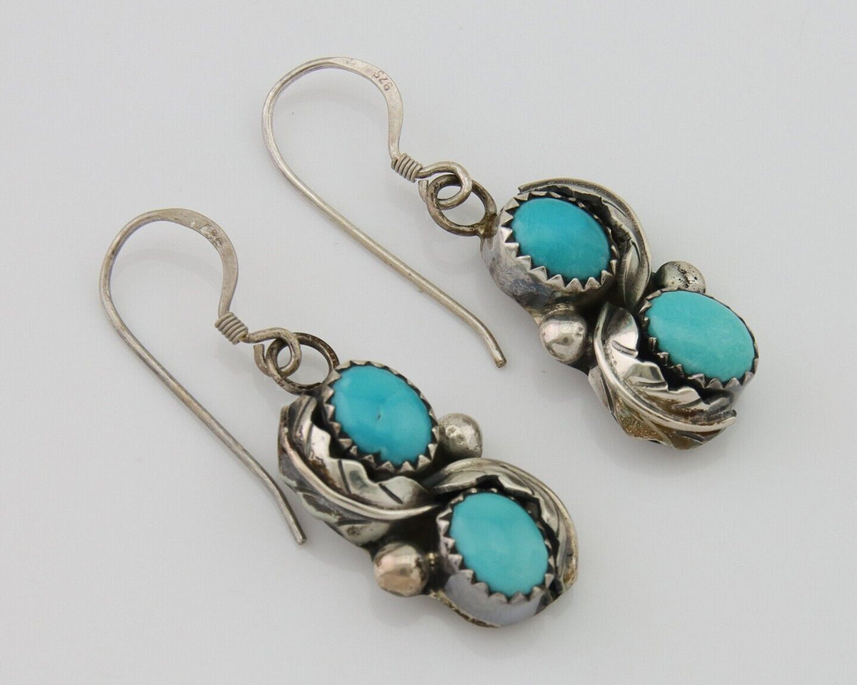 Navajo Dangle Earrings 925 Silver Natural Turquoise Native American Artist C80s