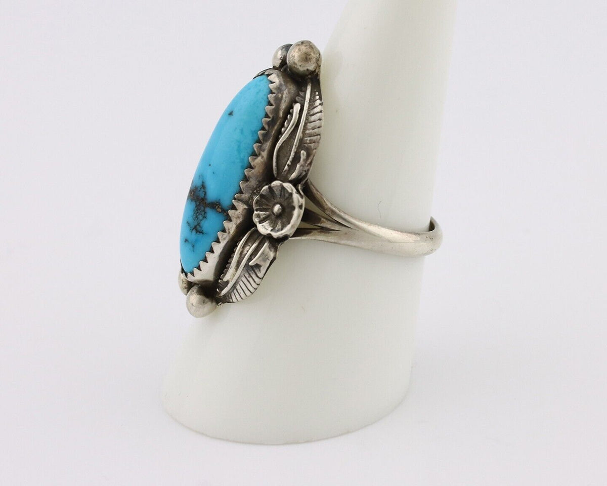 Navajo Ring 925 Silver Sleeping Beauty Turquoise Signed SC C.80's