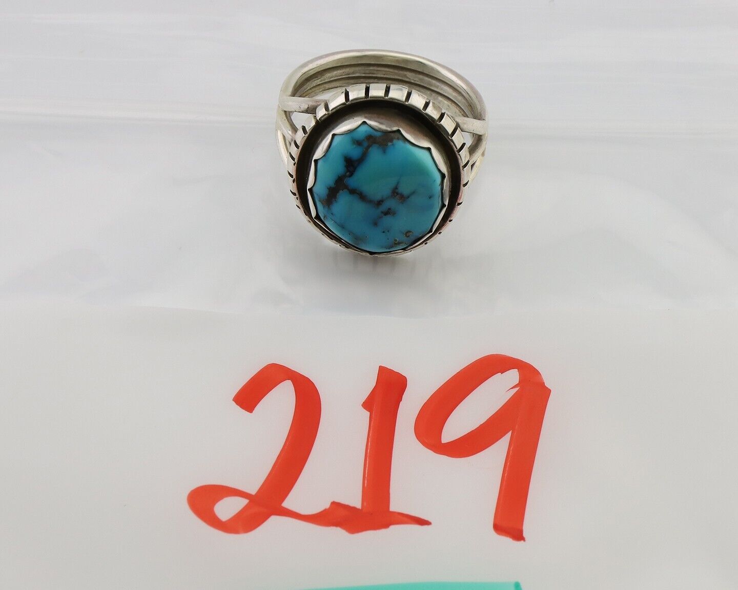 Navajo Ring 925 Silver Natural Blue Turquoise Signed Tony Guerro C.80's