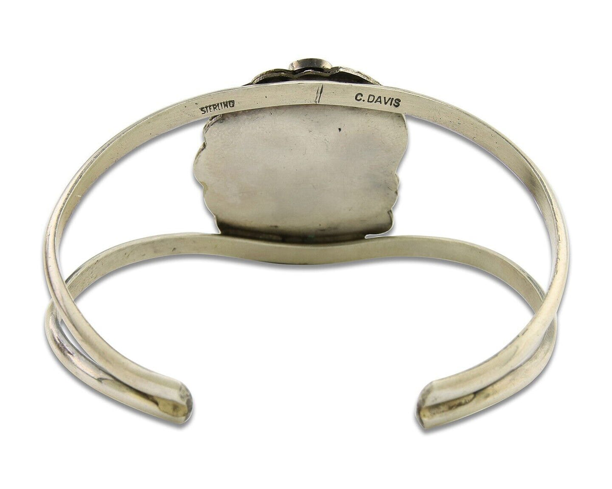 Navajo Cuff Bracelet 925 Silver Turquoise Artist Signed C Davis C.80's