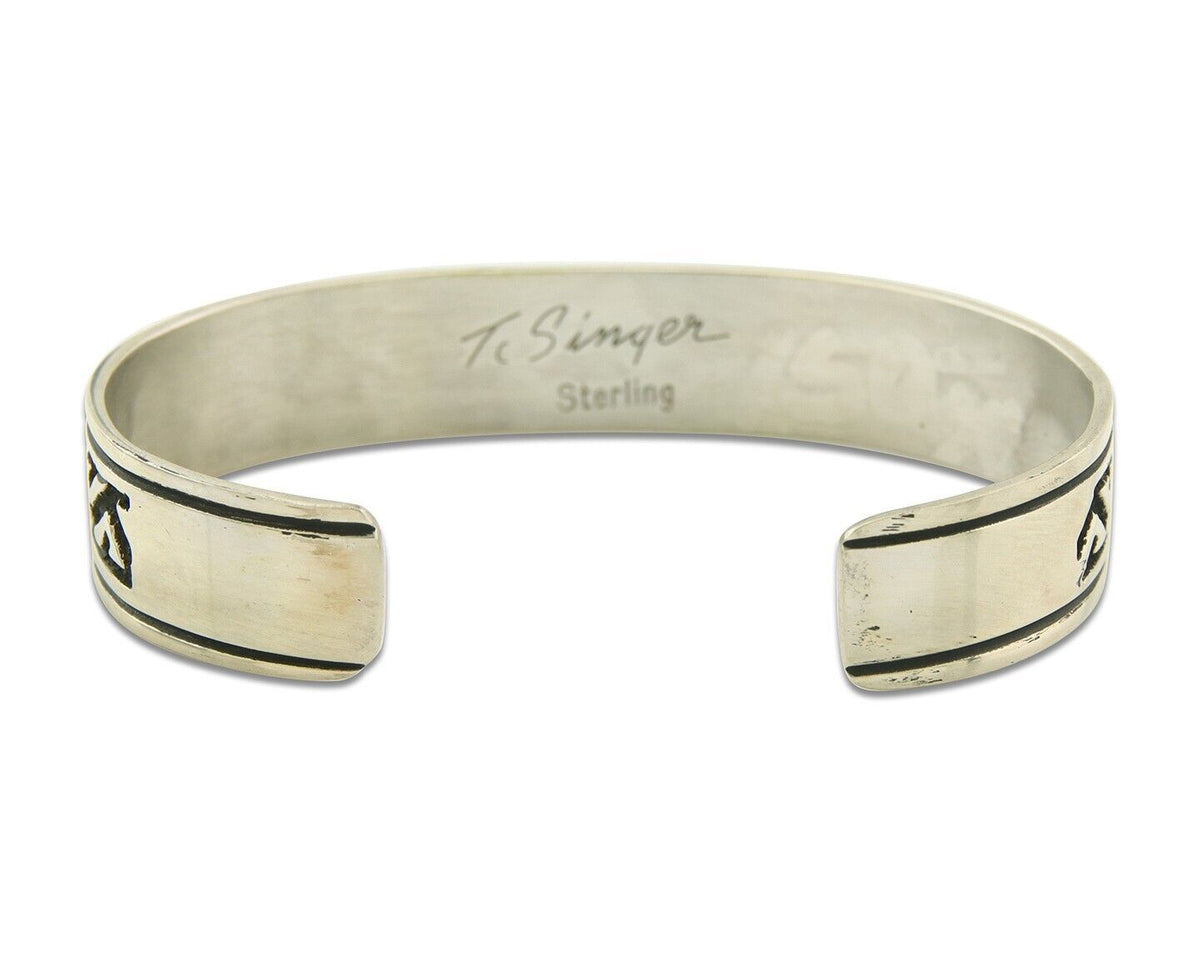 Mens's Navajo Bracelet 925 Silver Artist Signed Thomas Singer Cuff Made 1980's