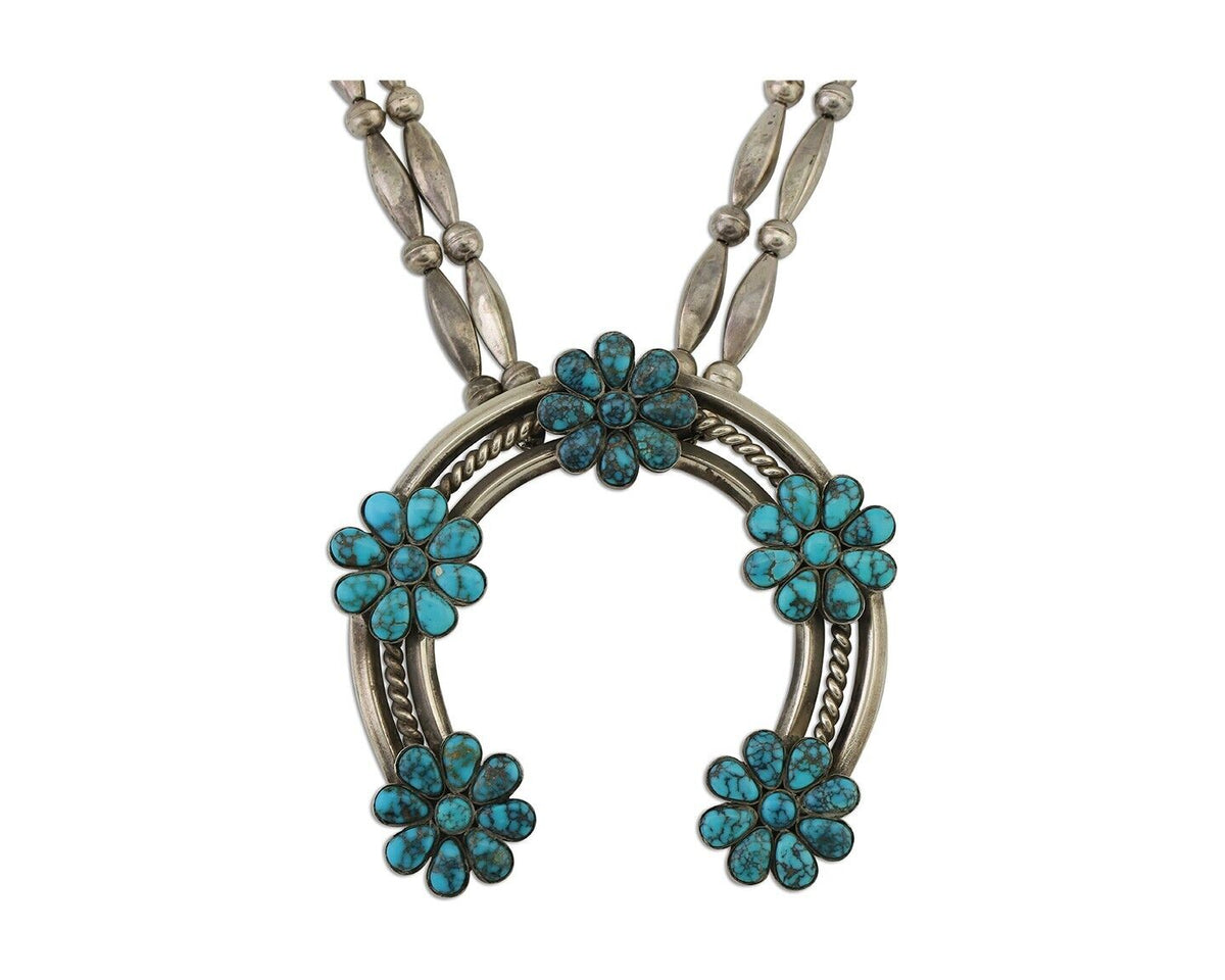 Navajo Necklace 925 Silver Burnham Turquoise Native American Artist C.70's