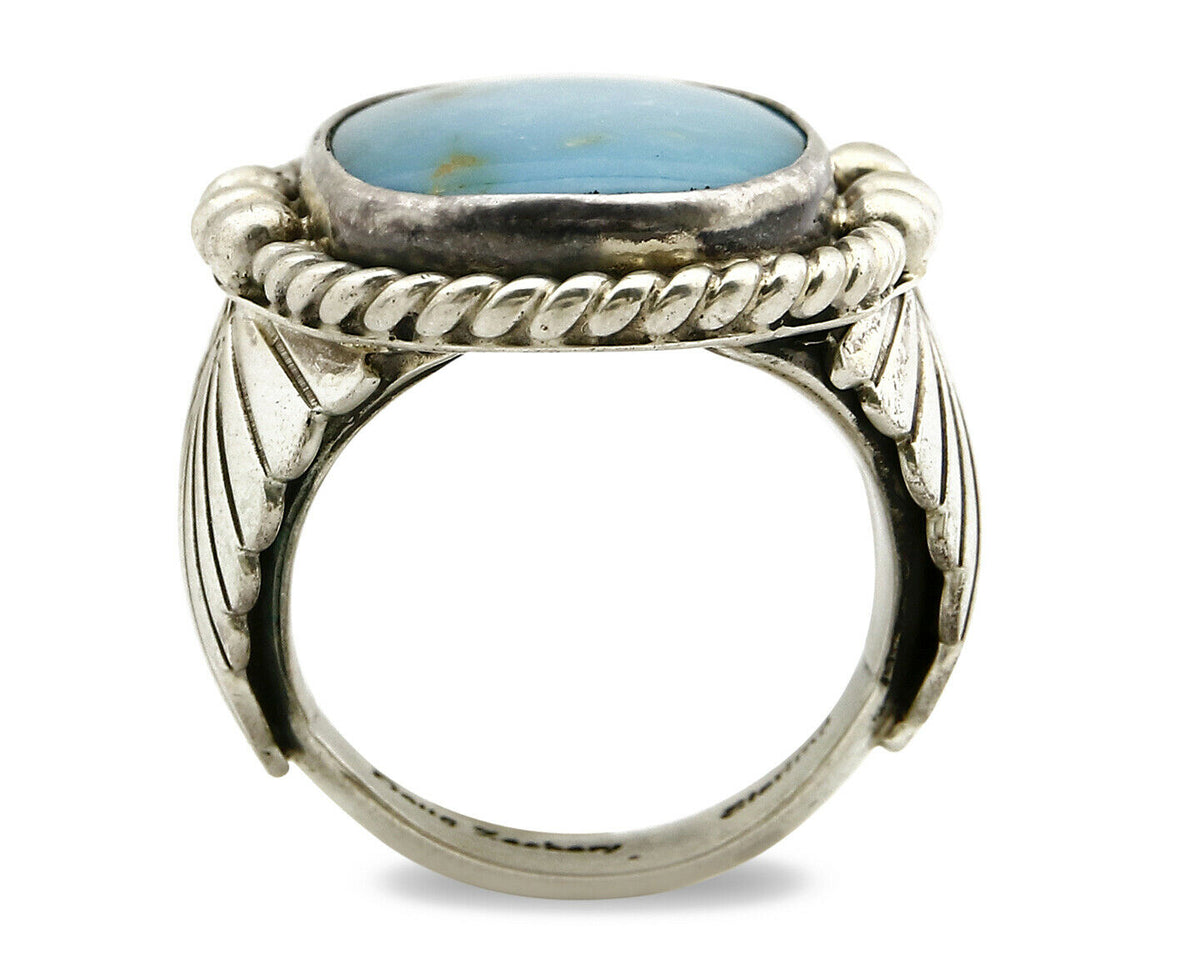 Navajo Ring .925 SOLID Silver Kingman Turquoise Signed Artist Doug Zachary C.80s