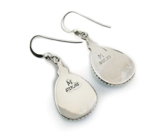 Navajo Dangle Earrings Sterling Silver Lapis Signed Arnold Malony