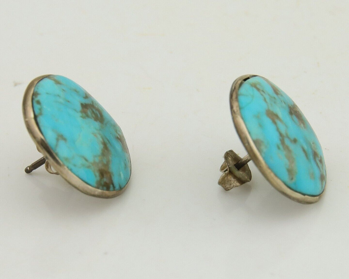 Navajo Shield Natural Turquoise Earrings 925 Silver Native American Artist C.80s
