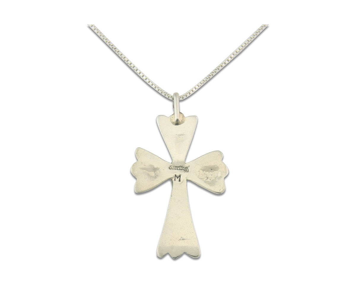 Navajo Cross Necklace Sterling Silver Authentic Natural Gemstones Signed M