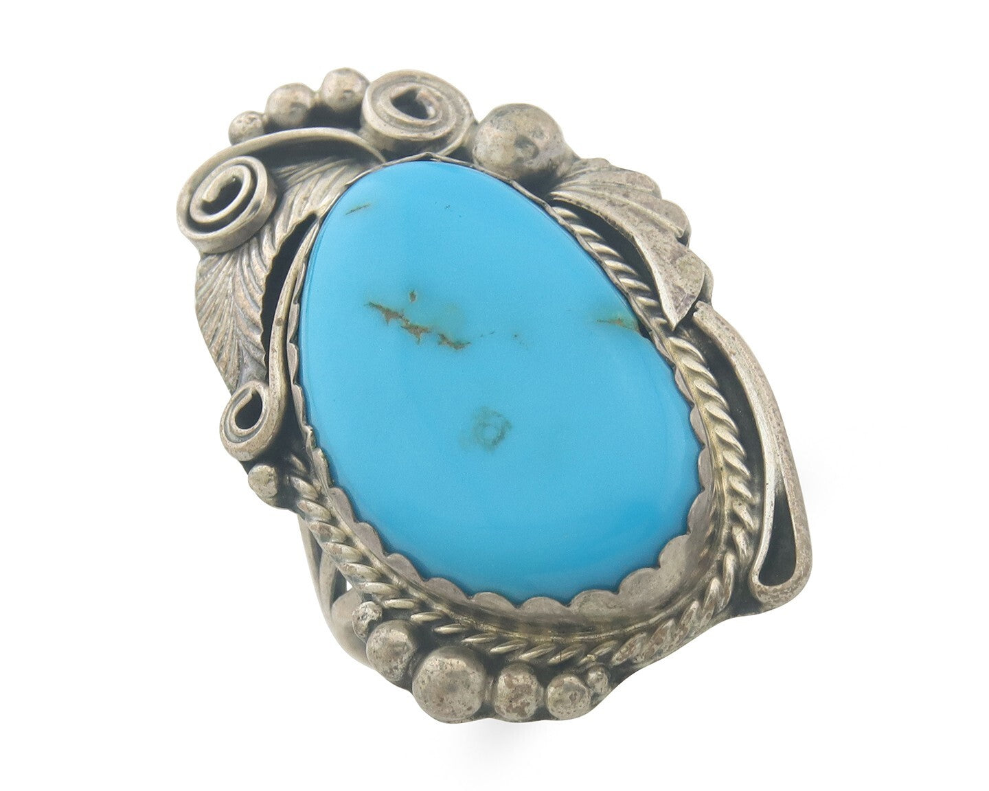Vintage Navajo Ring 925 Sterling Authentic Turquoise Signed Justin Morris Sz 9.5