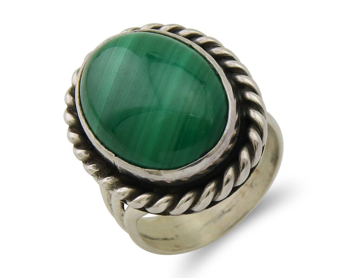 Navajo Handmade Ring 925 Silver Natural Malachite Native American Artist C.80's