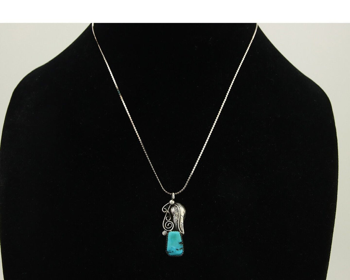 Navajo Necklace 925 Silver Natural Turquoise Artist Signed MZR+ C.80's