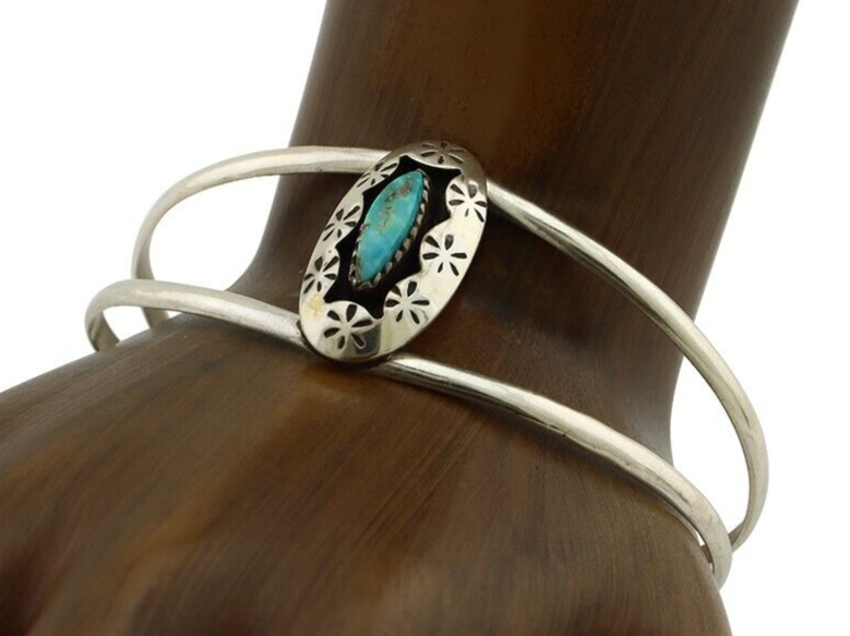 Navajo Bracelet 925 Silver Kingman Turquoise Artist Signed IJC C.80's