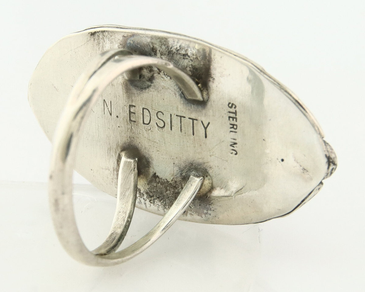 Vintage Zuni Ring 925 Sterling Silver Gemstone Signed V&N Edsitty Size 8.5