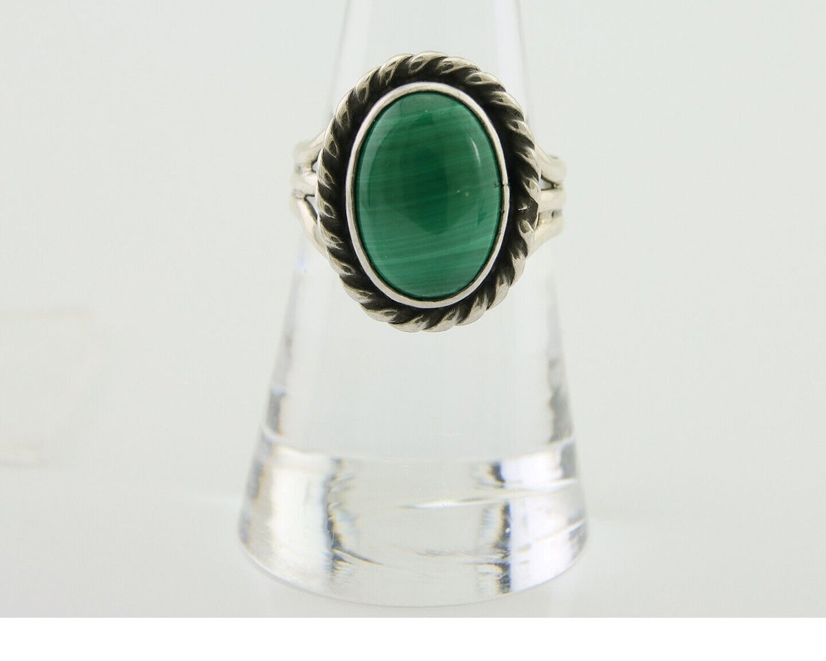 Navajo Ring 925 Silver Natural Malachite Native American Artist C.80's