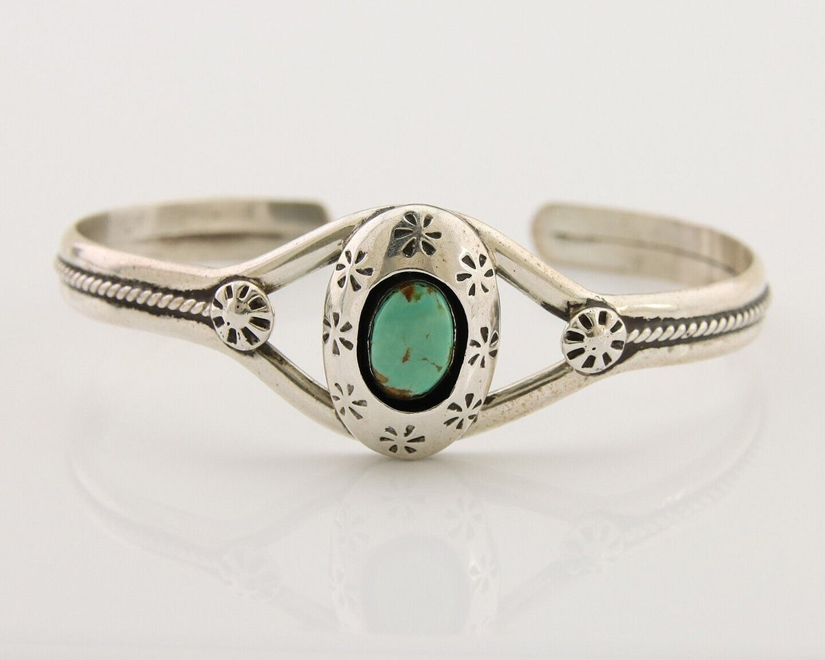 Navajo Hand Stamped Cuff Bracelet Turquoise 925 Silver Native American Artist