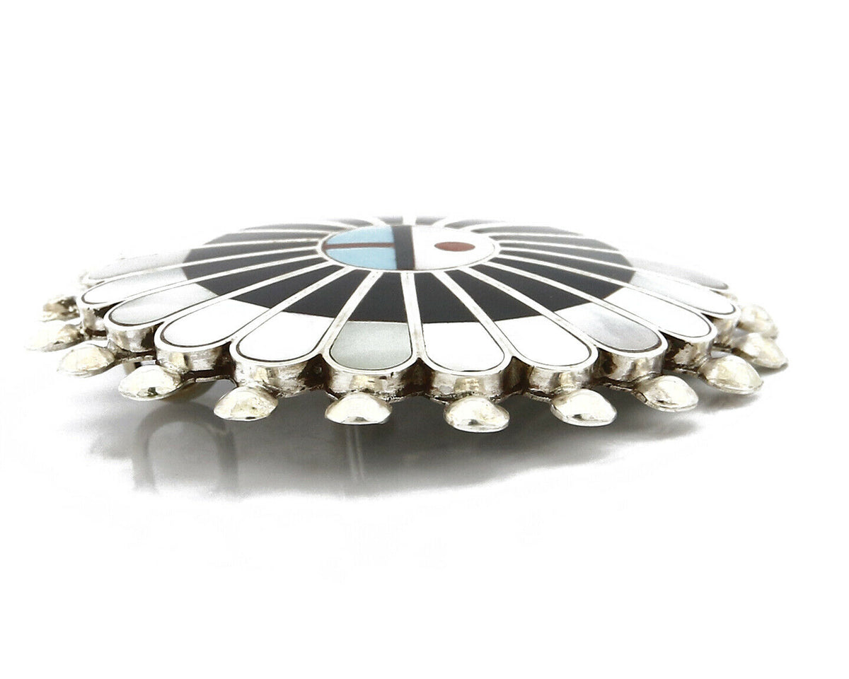 Zuni Signed Artist Victoria Unkestine Inlaid .925 SOLID Silver Tewa Pendant Pin