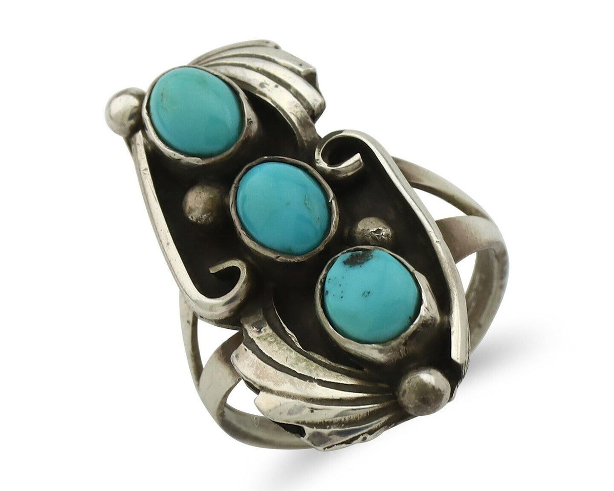 Navajo Ring 925 Silver Sleeping Beauty Turquoise Artist Signed T C.80's
