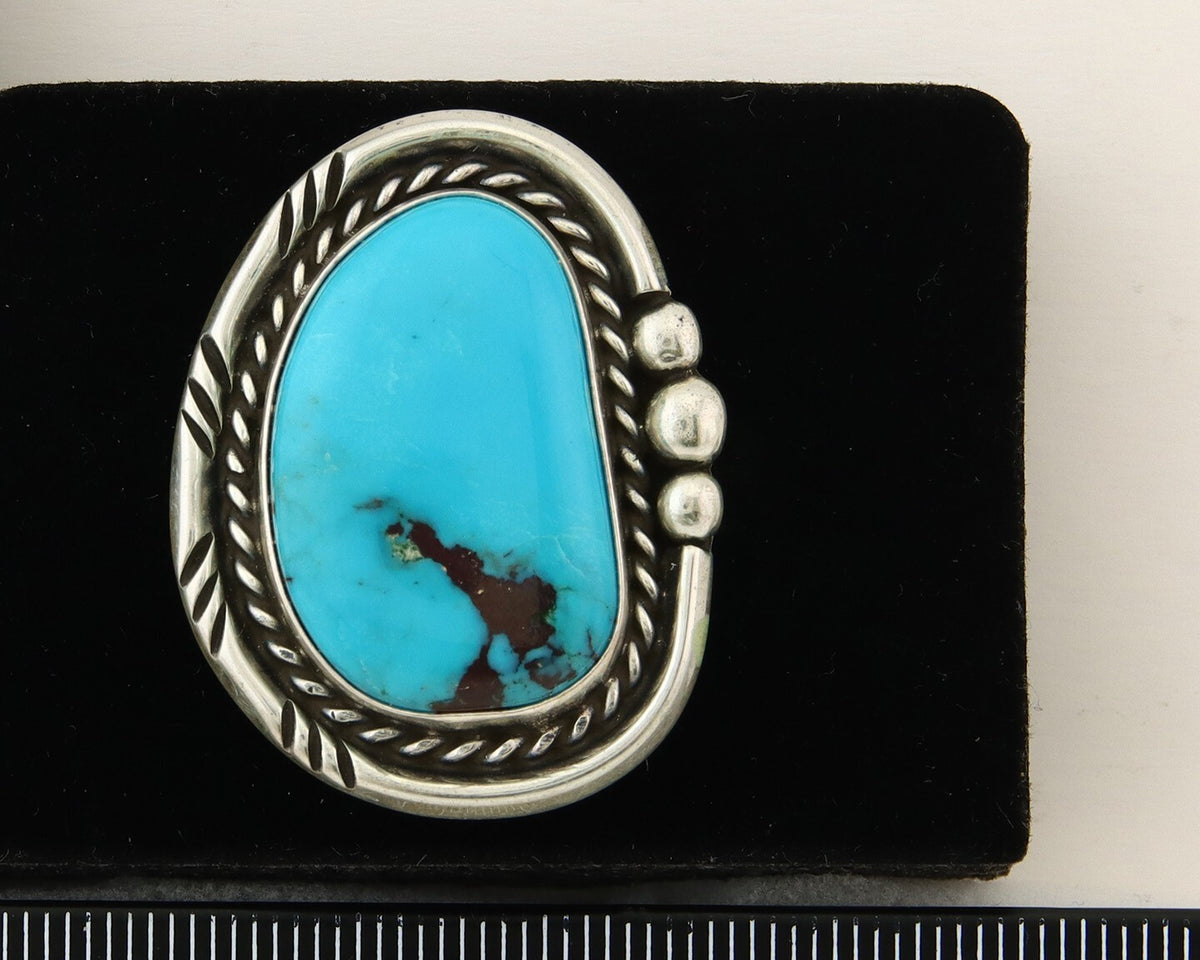 Navajo Ring 925 Sterling Natural Blue Turquoise Signed Ben S C.80's Size 8.0