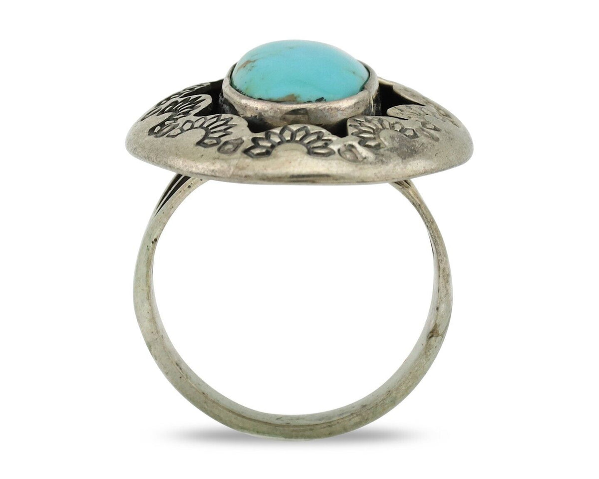 Navajo Ring 925 Silver Natural Blue Turquoise Signed M Montoya C.80's