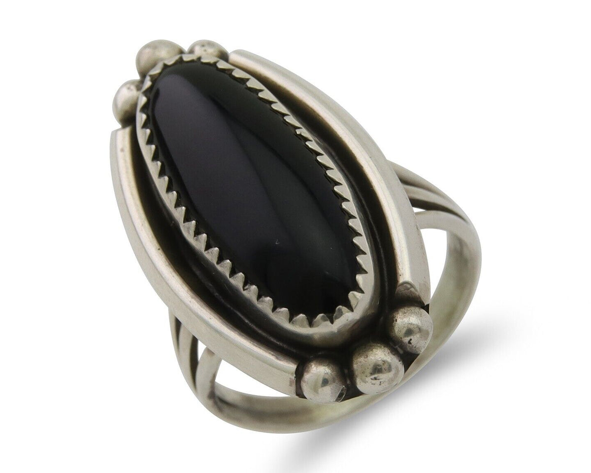 Navajo Handmade Ring 925 Silver Black Onyx Artist Signed SC C.80's