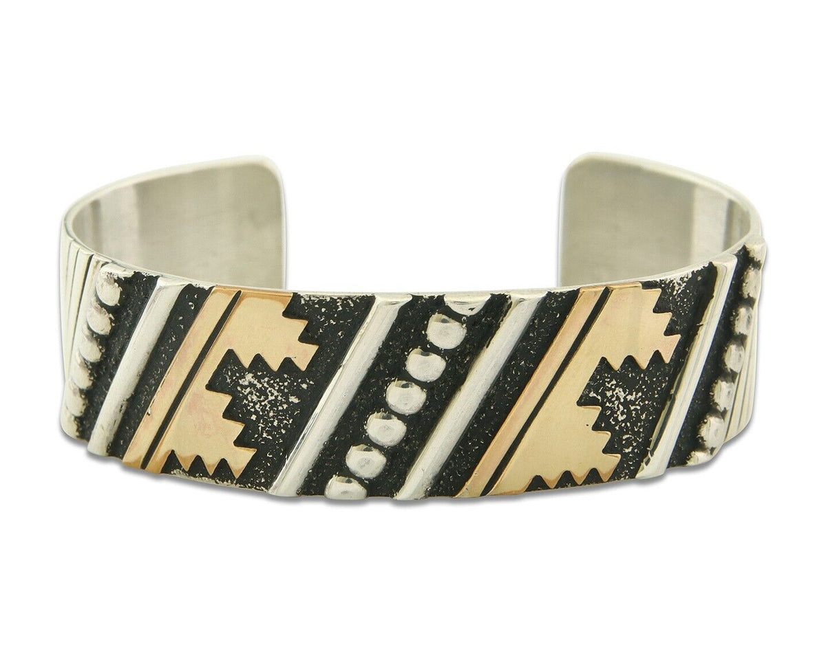 Navajo Bracelet Gold & 925 Silver Handmade 16mm Wide Artist Signed Thomas Singer