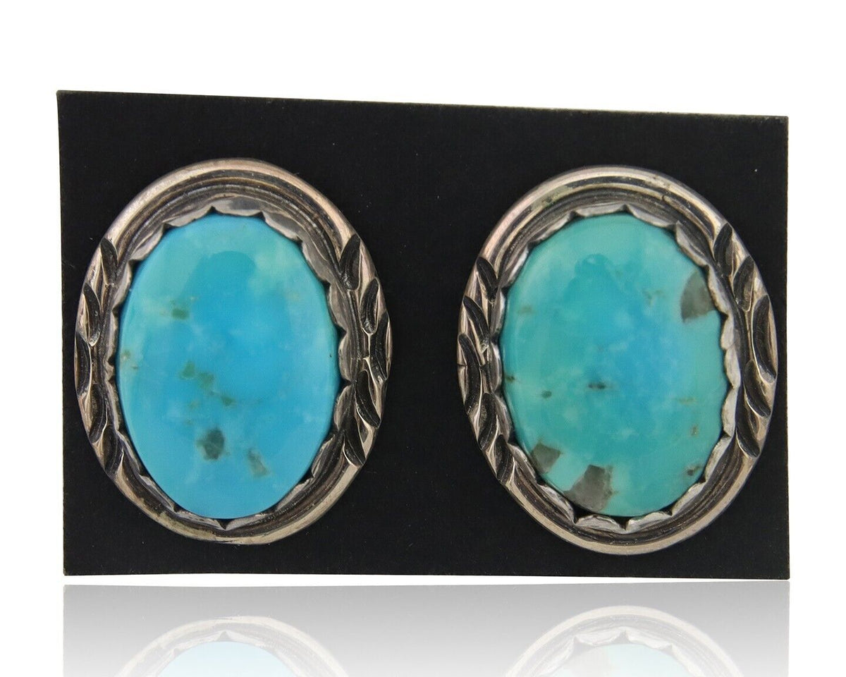 Navajo Earrings 925 Blue Kingman Turquoise Native American Artist C80s