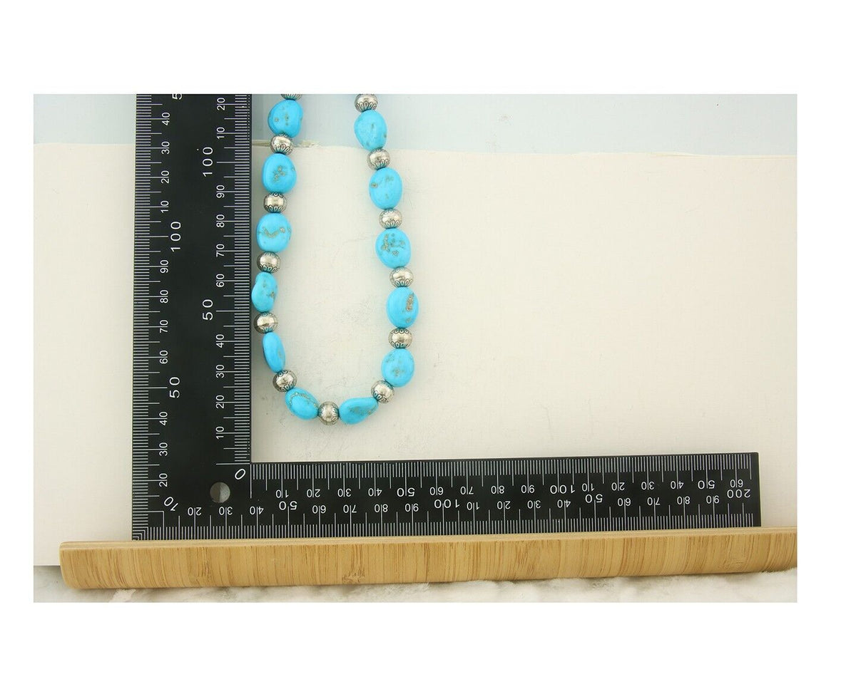 Vintage Navajo Bead Necklace 925 Silver Turquoise Hand Stamped Native Artist